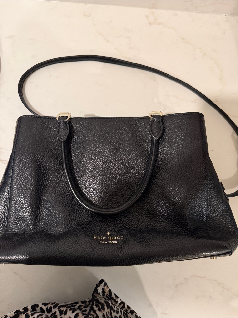 kate spade Black Pebbled Leather Satchel with Gold Hardware